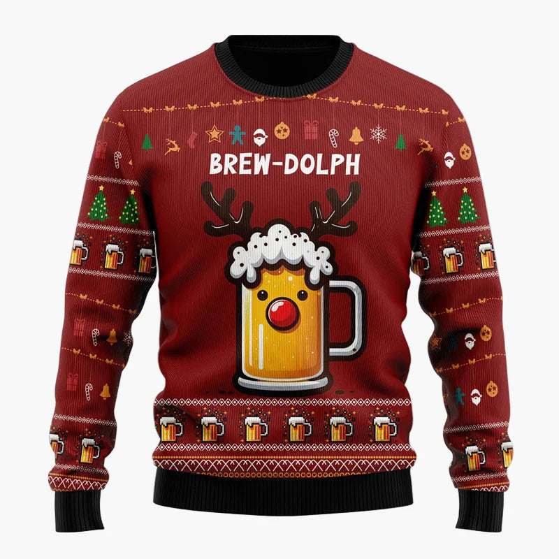 Herren Weihnachtspullover Lustig – Santa mit Bier – Ugly Christmas Sweater für Weihnachtsfeiern