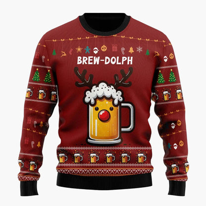 Herren Weihnachtspullover Lustig – Santa mit Bier – Ugly Christmas Sweater für Weihnachtsfeiern