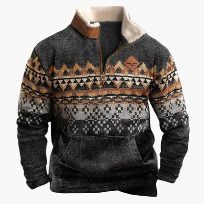 Herren Pullover im Western-Stil mit halbem Reißverschluss und Aztekenmuster – Perfekt für Outdoor und Freizeit