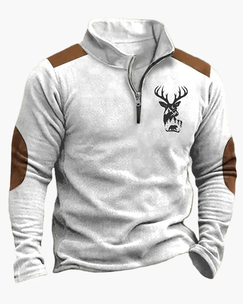 Herren Outdoor Sweatshirt mit Wildtier-Print und Stehkragen – Freizeit & Jagd