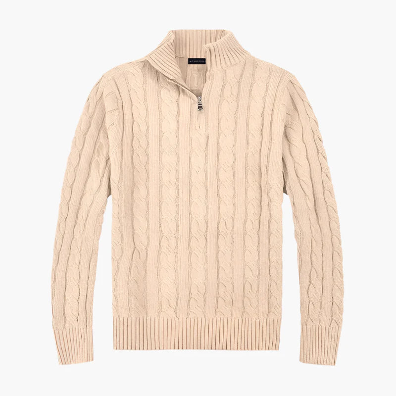 Herren Strickpullover mit Zopfmuster und Reißverschluss – Eleganter Freizeit- und Business-Look