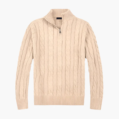 Herren Strickpullover mit Zopfmuster und Reißverschluss – Eleganter Freizeit- und Business-Look