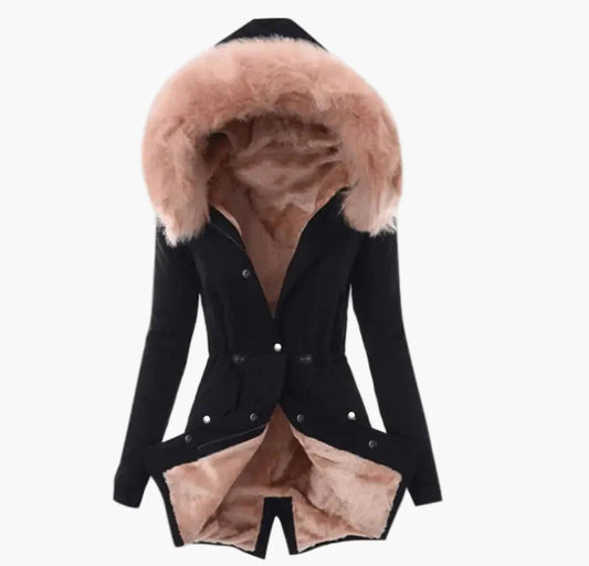 Women's winter coat with hood and faux fur – fashionable parka for cold days