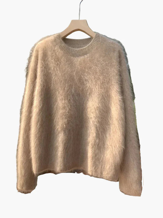 Women's Oversize Sweater with Crew Neck – Casual, Fluffy Knit Sweater for Autumn and Winter