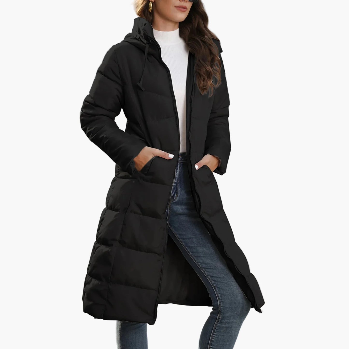 Women's quilted coat winter jacket hood long sleeve casual streetwear