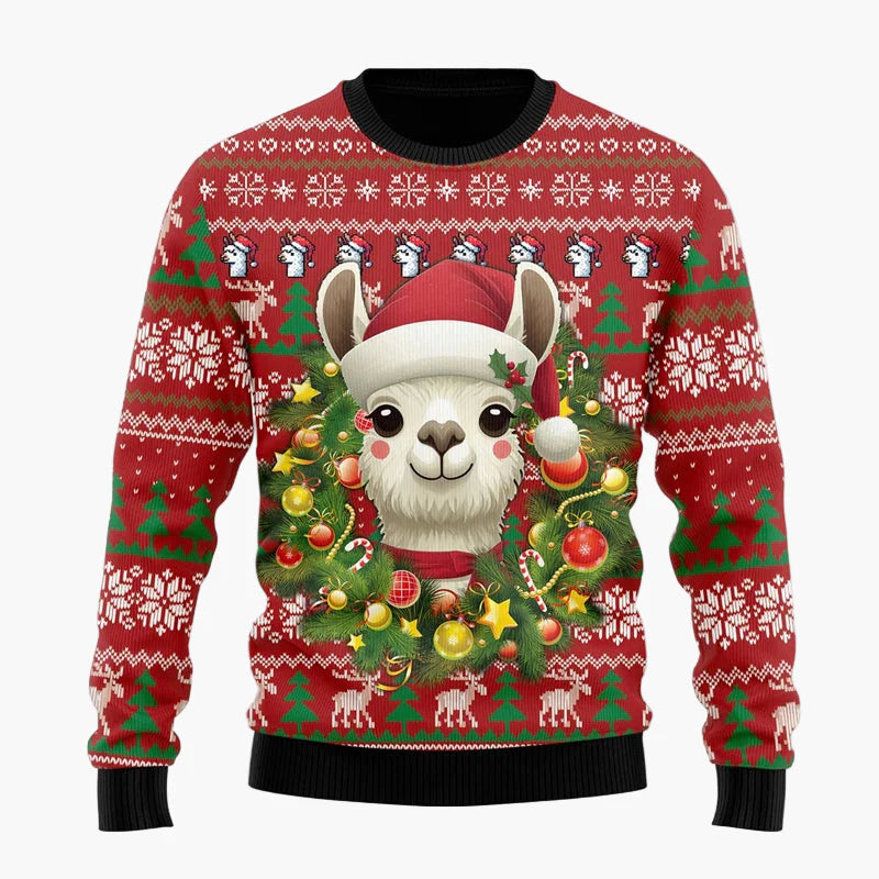 Unisex Weihnachtspullover Lama mit Sonnenbrille Lustiger Ugly Christmas Sweater