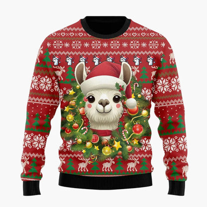 Unisex Weihnachtspullover Lama mit Sonnenbrille Lustiger Ugly Christmas Sweater