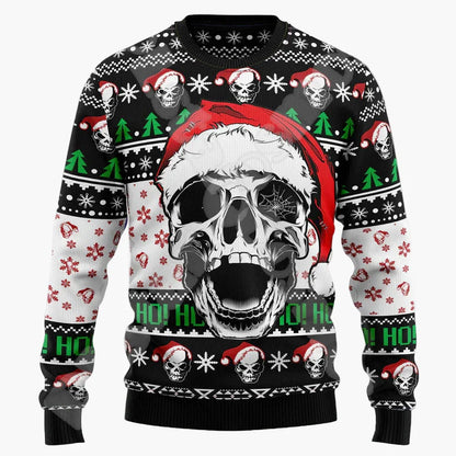 Herren Ugly Christmas Sweater Totenkopf Santa – Lustiger Weihnachtspullover für Männer