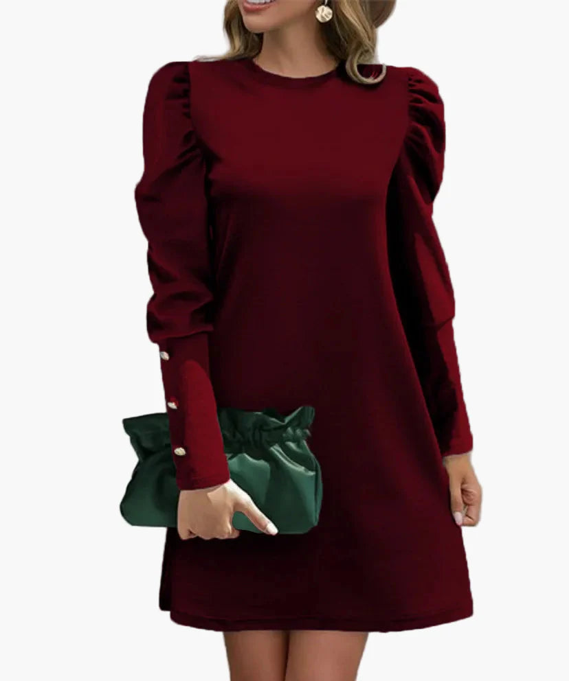 Women's elegant mini dress with puff sleeves and button details – perfect for everyday & special occasions