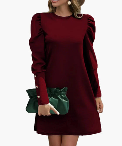 Women's elegant mini dress with puff sleeves and button details – perfect for everyday & special occasions