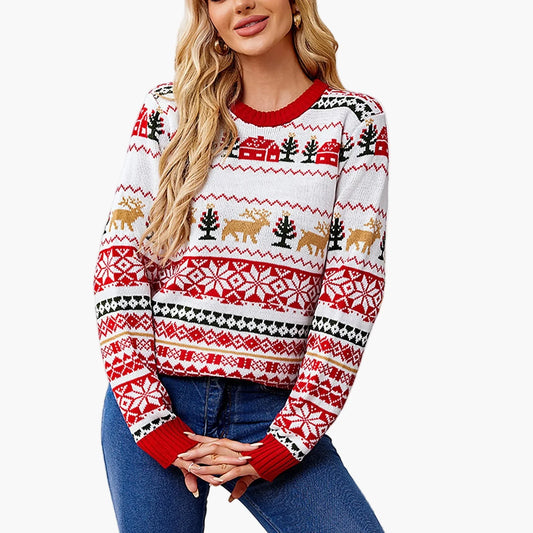 Women's Christmas Sweater Crew Neck Long Sleeve Winter Festive Norwegian Style