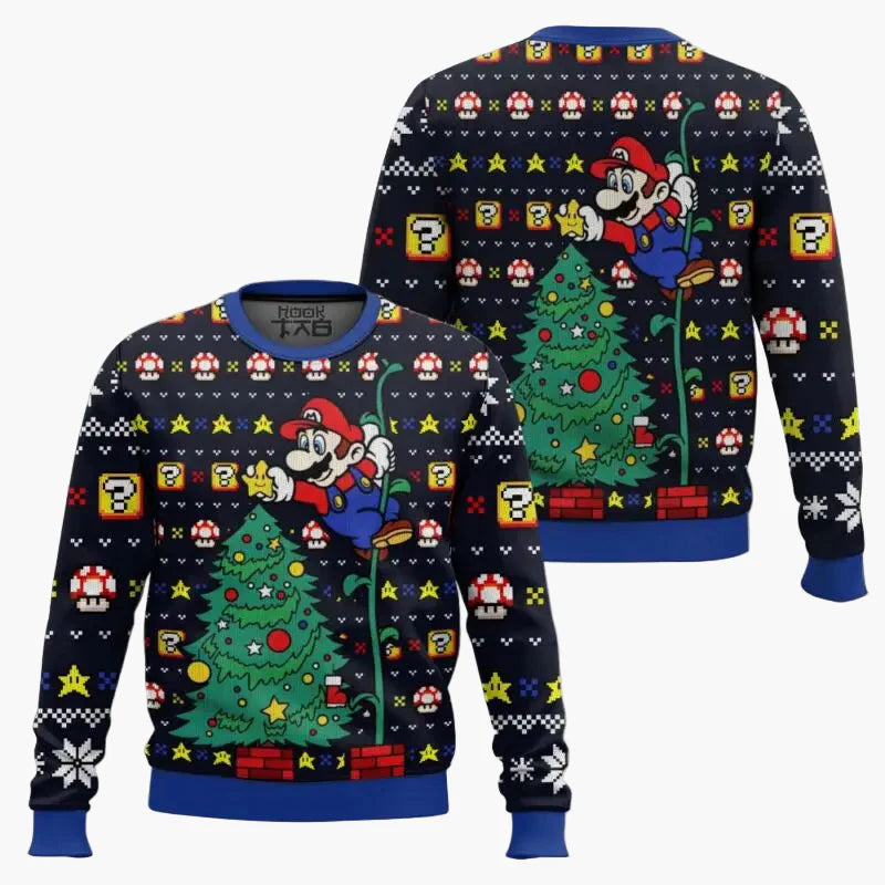Herren Ugly Christmas Sweater – Retro Gamer Pixel Mario Pullover für Weihnachten & Gaming-Fans