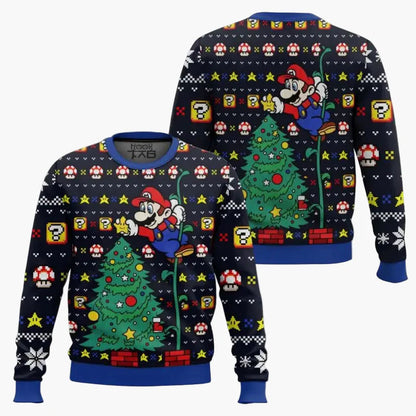 Herren Ugly Christmas Sweater – Retro Gamer Pixel Mario Pullover für Weihnachten & Gaming-Fans
