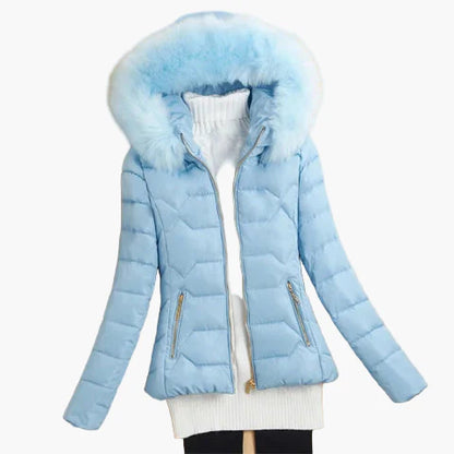 Women's winter quilted jacket with hood and fur collar – elegant outdoor coat