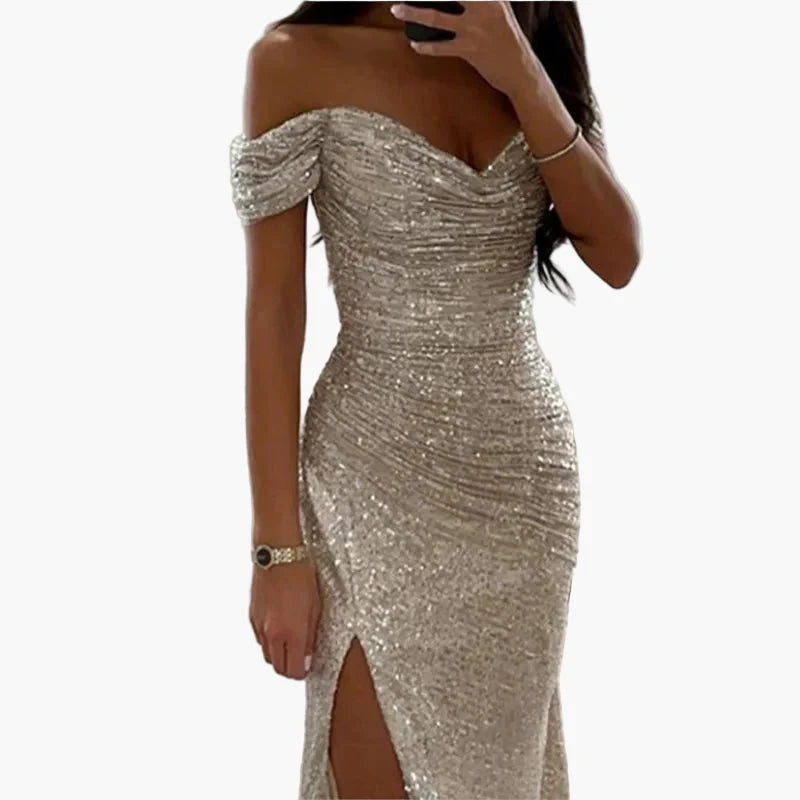 Damen Abendkleid Elegant Schulterfrei mit Schlitz – Perfekt für Gala, Ball oder Festliche Anlässe