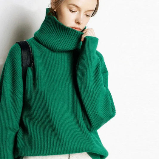 Women's Turtleneck Sweater Knit Oversize – Fashionable Winter Sweater for Everyday and Leisure