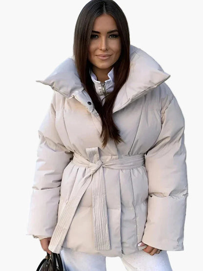 Women's winter quilted jacket with belt – fashionable, warm jacket for everyday & city use