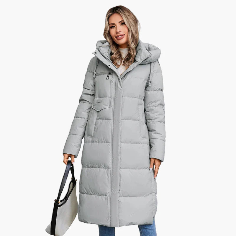 Women's winter quilted coat with hood – Long, warm outdoor coat for everyday and leisure