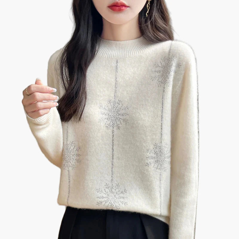 Women's sweater with rhinestone design, elegant winter sweater for leisure and office