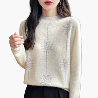 Women's sweater with rhinestone design, elegant winter sweater for leisure and office