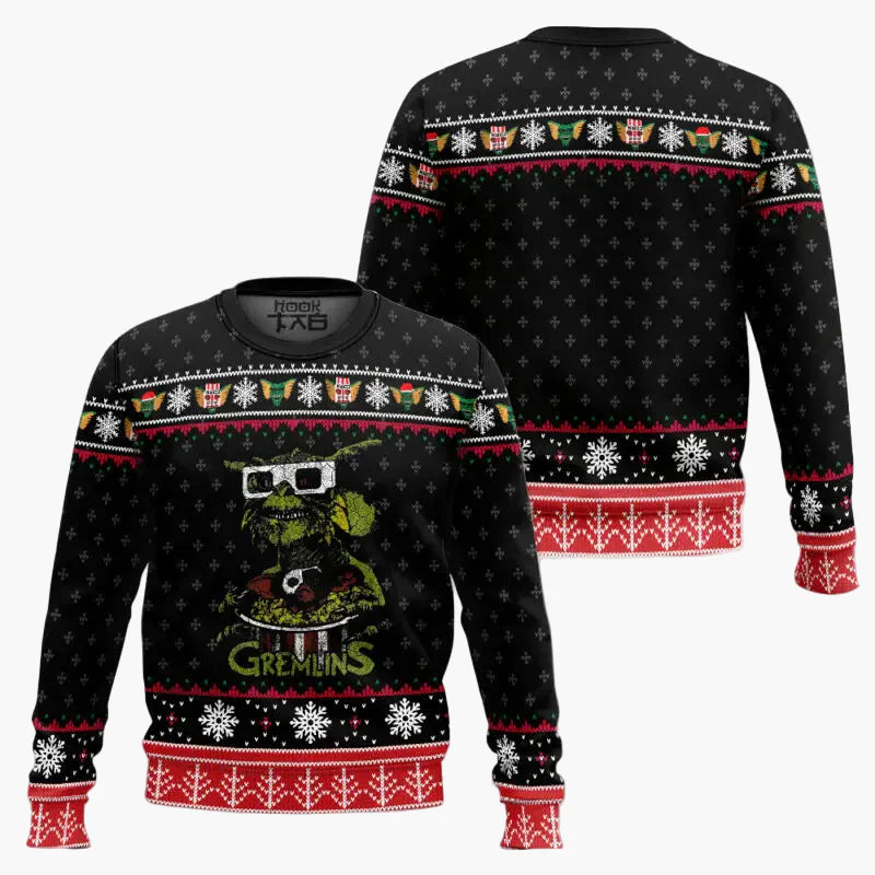 Herren Gremlins Weihnachtspullover – Lustiger Ugly Christmas Sweater mit Gizmo-Motiv