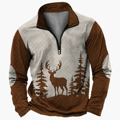 Herren Outdoor Sweatshirt mit Wildtier-Print und Stehkragen – Freizeit & Jagd