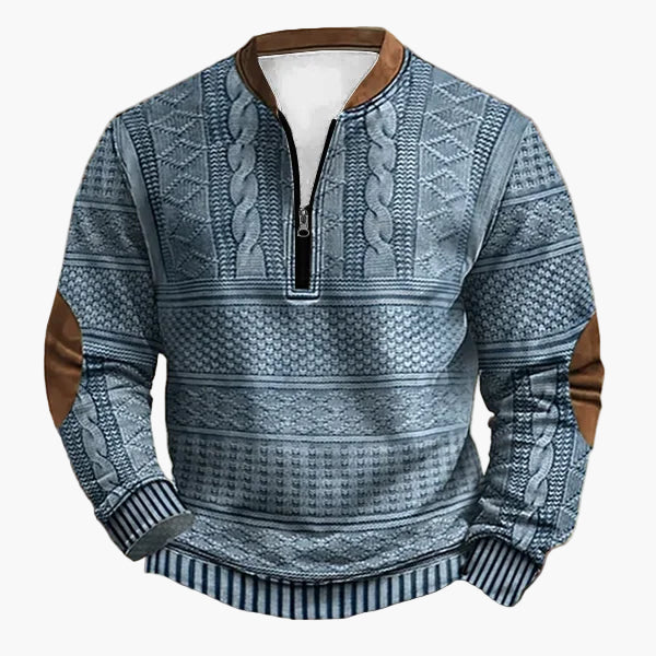 Herren Stricklook Sweatshirt mit Stehkragen und Reißverschluss – Stilvoller Freizeitpullover für Alltag und Outdoor