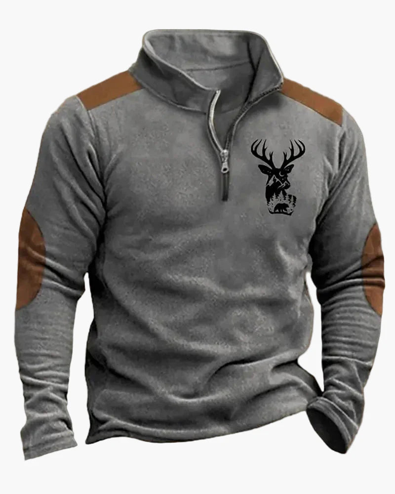 Herren Outdoor Sweatshirt mit Wildtier-Print und Stehkragen – Freizeit & Jagd