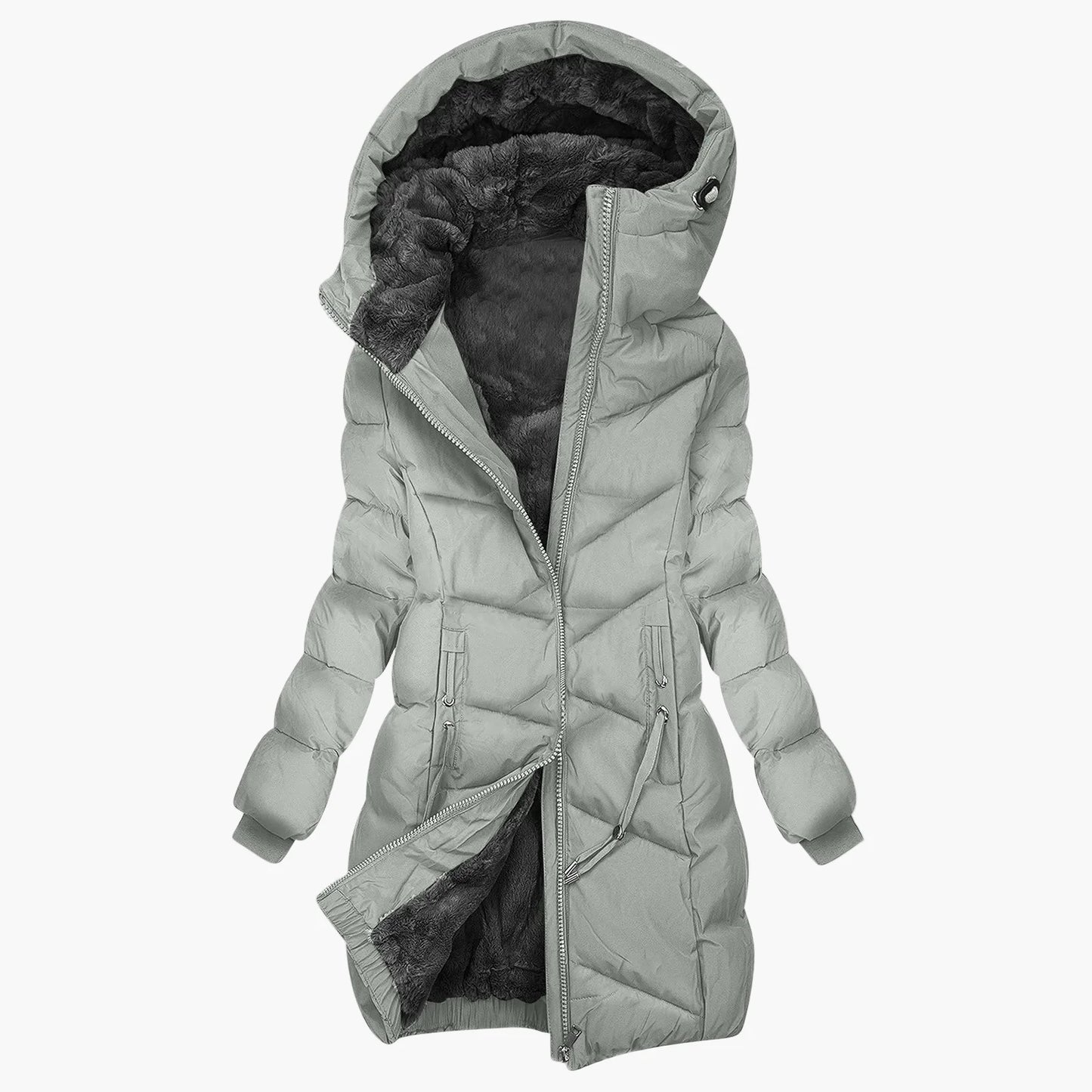 Women's Winter Quilted Coat Long with Hood – Fashionable Windproof Parka for Everyday & Outdoor