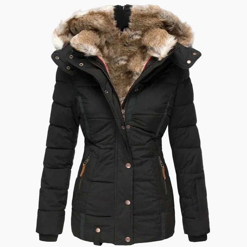 Women's winter jacket with hood and fur collar – fashionable quilted jacket for cold days