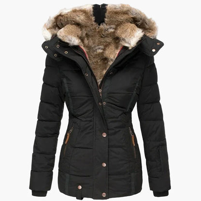 Women's winter jacket with hood and fur collar – fashionable quilted jacket for cold days