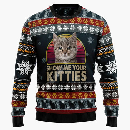 Herren Weihnachts-Pullover mit Katzenmotiv und Spruch – Lustiger Ugly Christmas Sweater für Katzenliebhaber