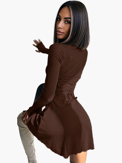Women's long-sleeve mini dress fitted elegant for everyday and going out