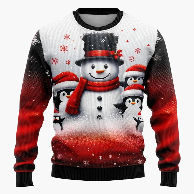 Unisex Weihnachts-Pullover mit Santa & Schneemann – Lustiger Winter Sweatshirt für Damen und Herren