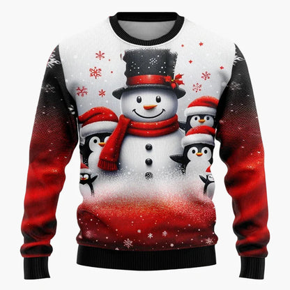 Unisex Weihnachts-Pullover mit Santa & Schneemann – Lustiger Winter Sweatshirt für Damen und Herren