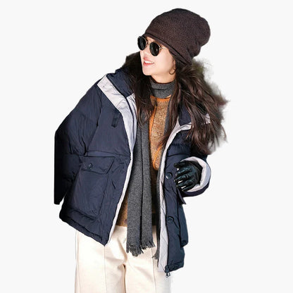 Women's winter quilted jacket with hood, fashionably loose, ideal for everyday and outdoor use