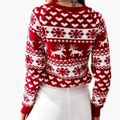 Women's Christmas Norwegian Sweater with Reindeer and Heart Pattern – Perfect for Festive Occasions