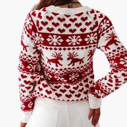 Women's Christmas Norwegian Sweater with Reindeer and Heart Pattern – Perfect for Festive Occasions