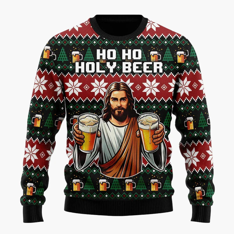 Herren Weihnachtspullover Lustig – Santa mit Bier – Ugly Christmas Sweater für Weihnachtsfeiern