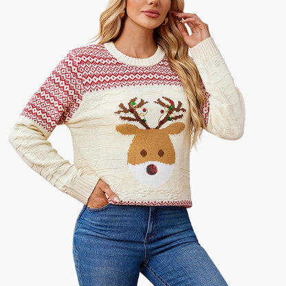 Women's Christmas Sweater Crew Neck Long Sleeve Winter Festive Norwegian Style
