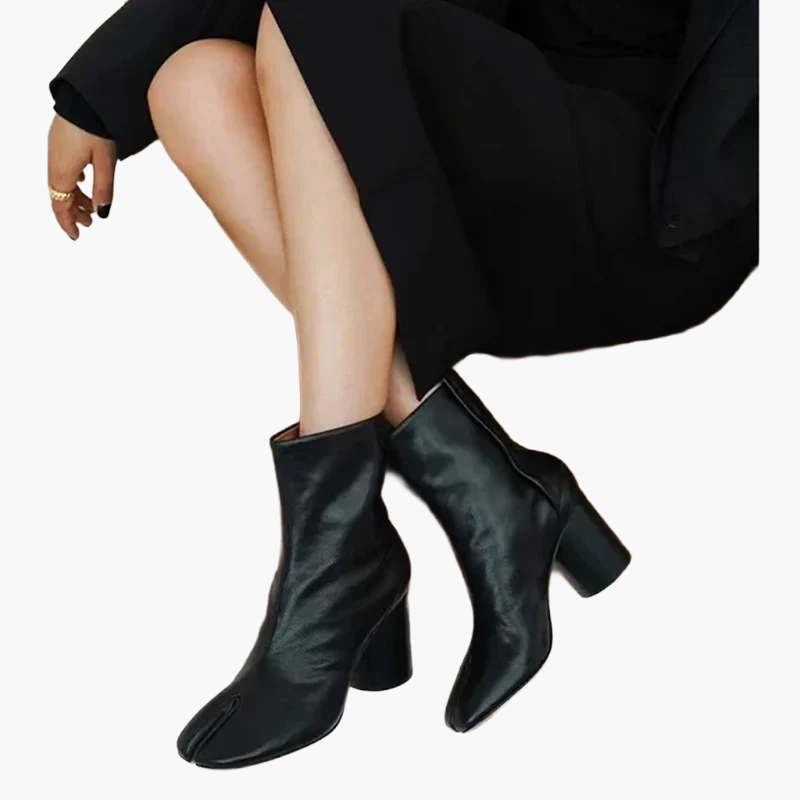Damen Stiefeletten mit Blockabsatz und Tabi-Design, modische High-Heel-Boots für trendbewusste Looks