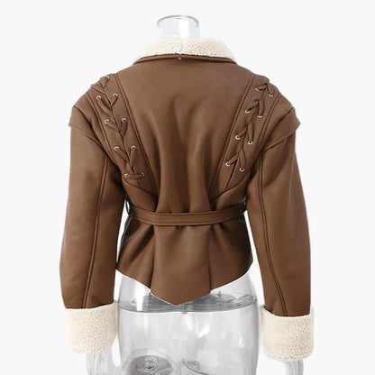 Women's Trendy Short Jacket with Shawl Collar and Belt – Fashionable Transitional Jacket for Everyday and Leisure