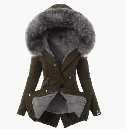 Women's winter coat with hood and faux fur – fashionable parka for cold days