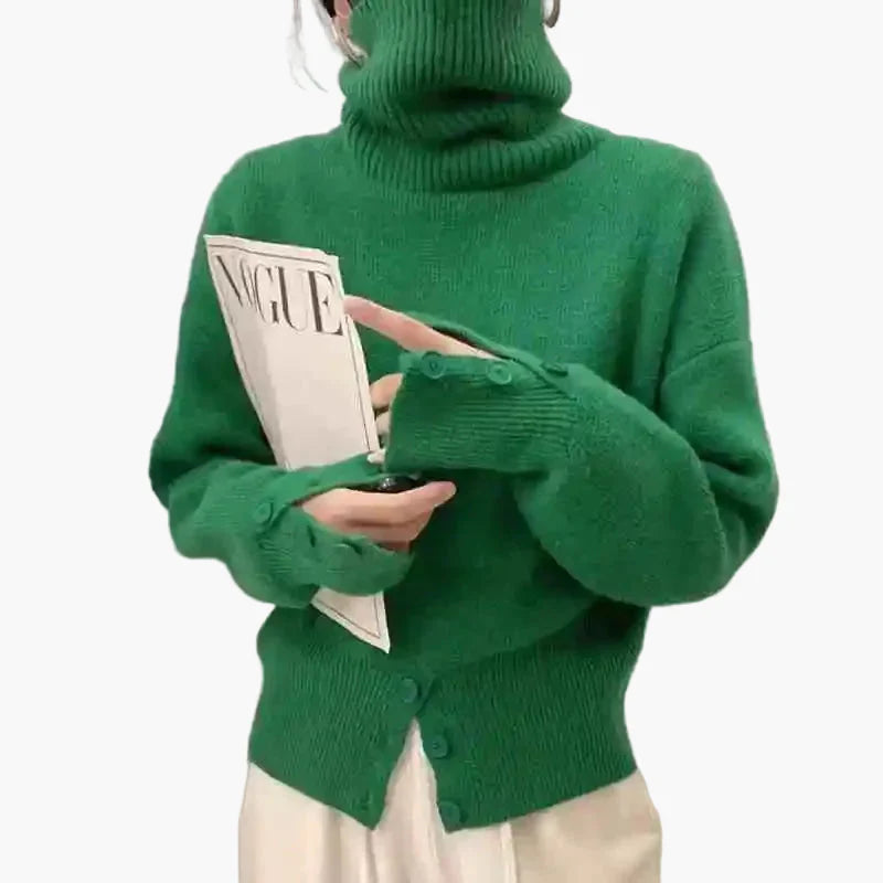 Women's knitted sweater with stand-up collar and button placket – fashionable casual look