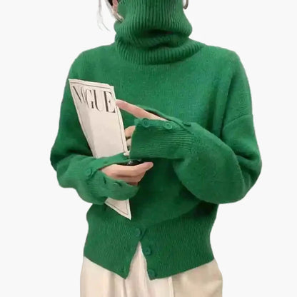 Women's knitted sweater with stand-up collar and button placket – fashionable casual look