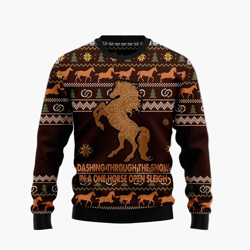 Men's & Women's Funny Horse Head Ugly Christmas Sweater – Christmas Party Knit Pullover