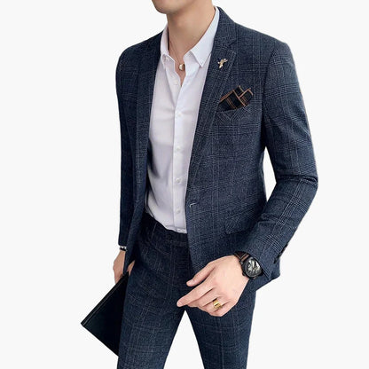Men's Modern Business Suit Set – Elegant Checked Look for Office and Special Occasions