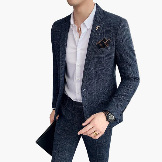 Herren Modernes Business Anzug Set – Eleganter Kariert-Look für Büro und besondere Anlässe