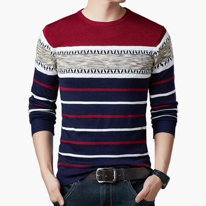 Men's crew neck knitted sweater with modern stripe pattern – Casual & stylish for everyday and leisure