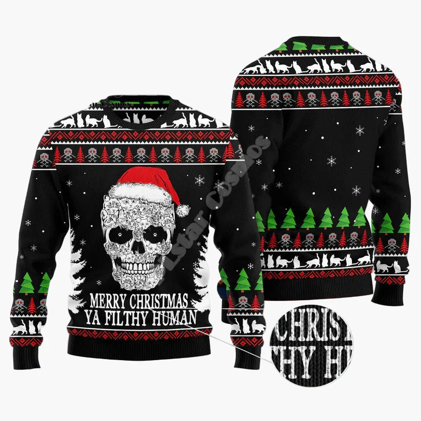 Herren Weihnachts-Pullover mit Katzenmotiv und Spruch – Lustiger Ugly Christmas Sweater für Katzenliebhaber